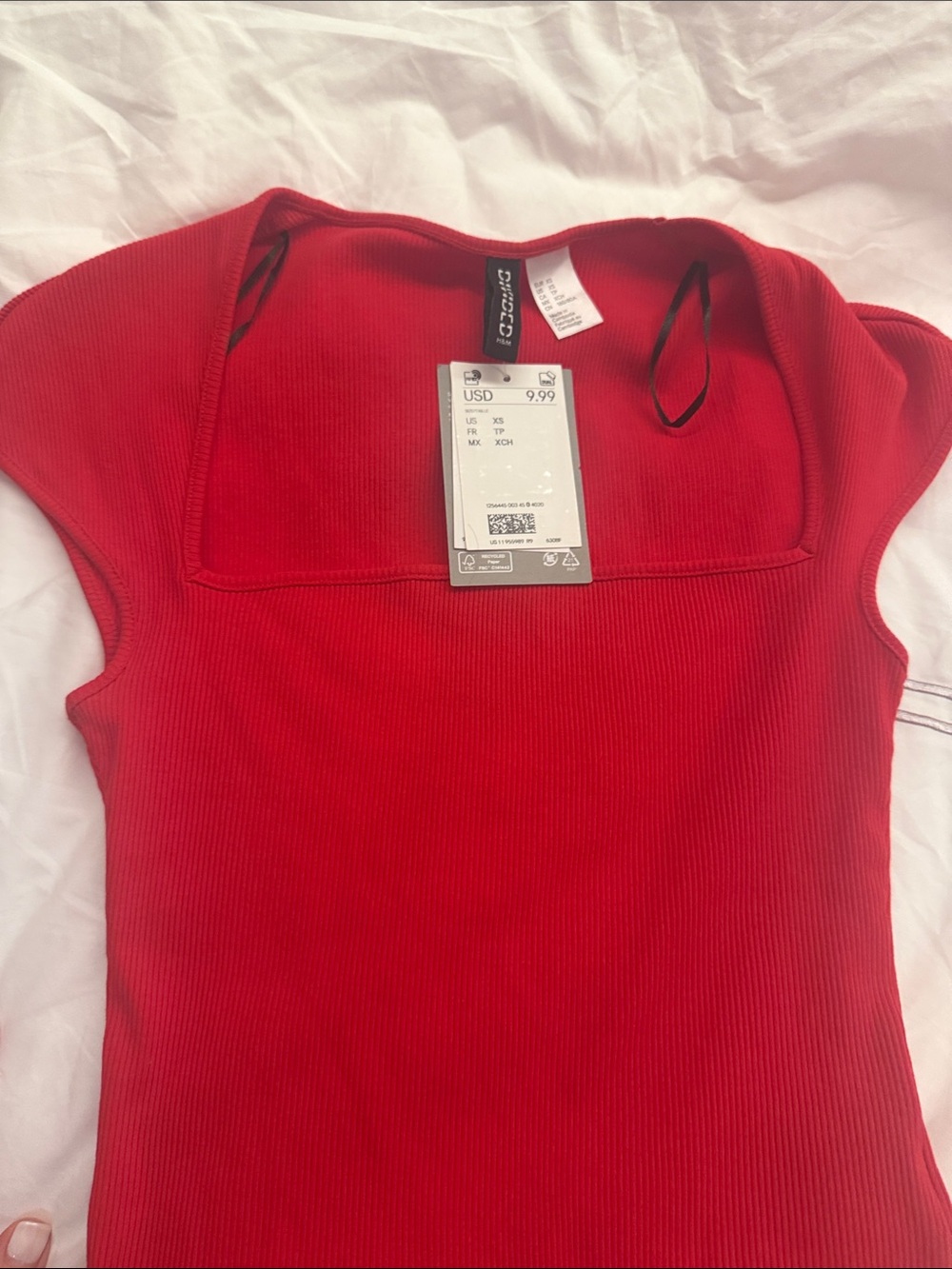H&M Red Ribbed Square-Neck Tank - Picture 3 of 4